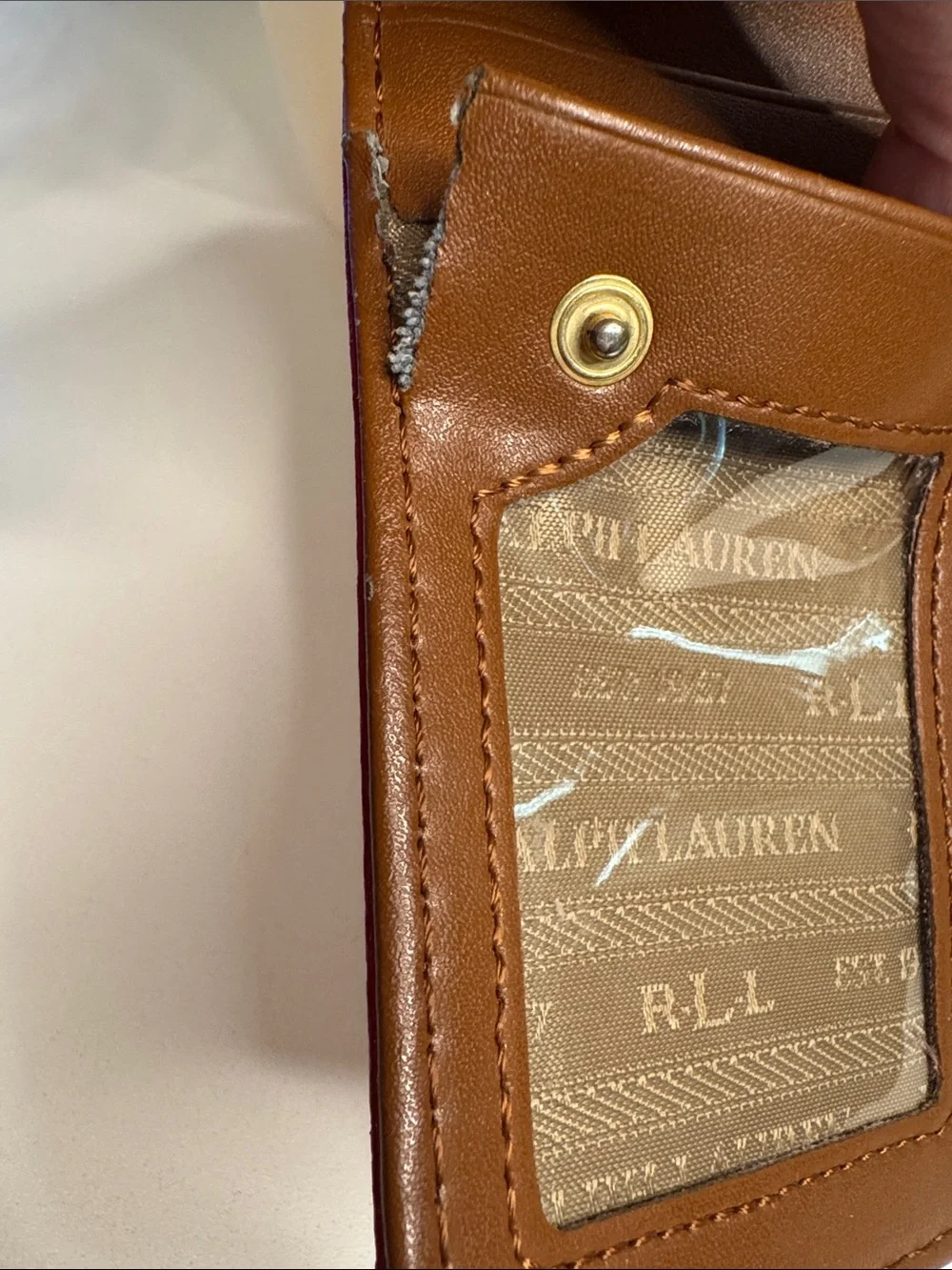 Lauren Ralph Lauren Red Leather Card Wallet with Gold Plate